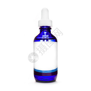 带吸管的蓝色瓶子 带血清的滴管瓶 白色背景上的化妆品油 精油分离 天然油瓶图片