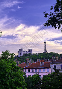 法国里昂圣母院景观天空纪念碑日落教会历史性旅行大教堂建筑地标图片