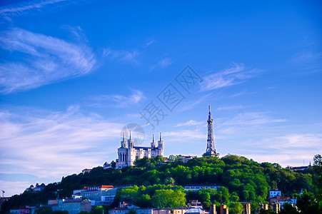 法国里昂圣母院景观旅行地标建筑大教堂日落教会纪念碑历史性城市图片