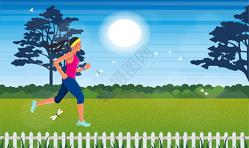 女孩在花园里奔跑享受太阳乐趣快乐跑步幸福插图场地自由童年图片
