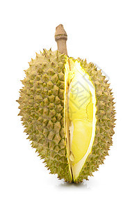 白背景的达里安水果黄色异国棕色尖刺国王热带美食食物绿色营养图片