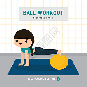 球锻炼 做稳定球运动和瑜伽卡通 Vecto 的女人图表姿势房间训练房子信息腹肌健身房女士活力图片