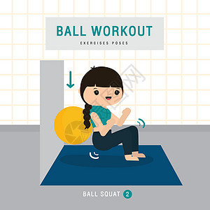 球锻炼 做稳定球运动和瑜伽卡通 Vecto 的女人姿势女孩腹肌班级训练房子手臂健身房活力肌肉图片