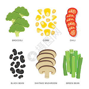 组的蔬菜切片 有机和健康食品分离元素矢量图信息坚果美食沙拉树叶厨房图表水果玉米叶子背景图片