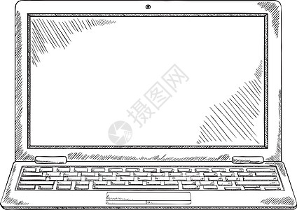黑色和白色笔记本电脑素描-插图图片