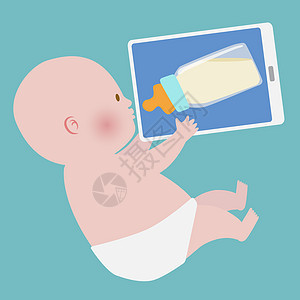 婴儿抱桌保姆药片社会牛奶网络女孩们父母吮吸手机母亲图片