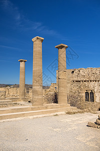 罗得斯岛林多斯人种游客风景文化天空吸引力堡垒考古学寺庙纪念碑废墟图片