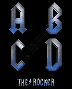 The Rocker 重金属字母 3D 它制作图案戒指蓝色演出游戏字体岩石插图金属音乐首都图片