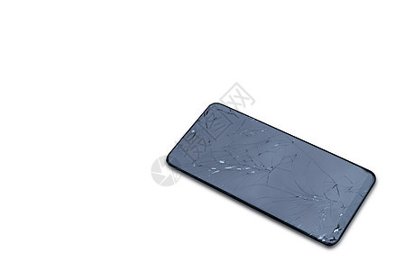 智能手机屏幕破裂了在白色背景的残破的屏幕休息技术裂缝电子展示事故黑色电话划痕维修图片