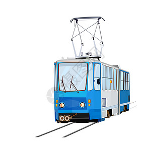 孤立在白色背景上的电车卡通片玩具运输火车城市插图乘客蓝色街道旅行图片