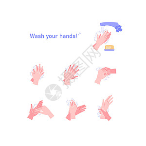 一步一步地用脚步指示如何正确洗手 Covid19 手的血压教学消毒指尖海报卫生气泡微生物预防注意力皮肤感染图片