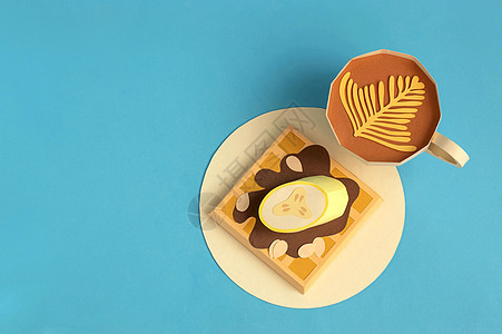 比利时华夫饼配巧克力和卡布奇诺 ma 香蕉杯图片