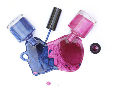 粉粉和蓝色斯派尔德钉子波兰文 白色沙龙蓝色美丽瓶子玻璃红色产品抛光凝胶粉色图片