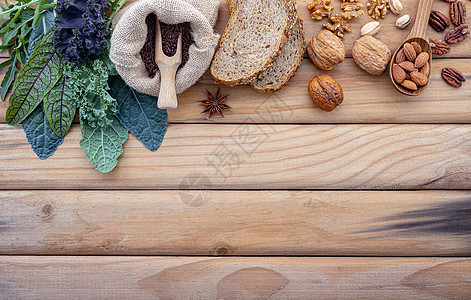 健康食品选择的成因 愈合概念治疗方法面包饮食小麦卷曲纤维坚果活力营养健康饮食烹饪图片