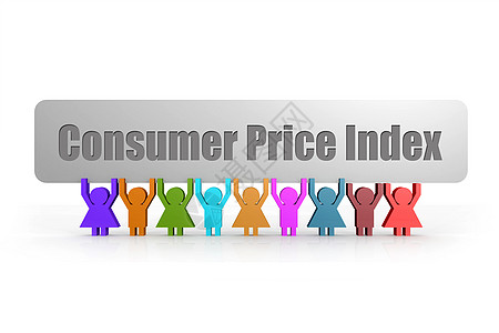 一群木偶持有的横幅上的消费物价指数字词图片
