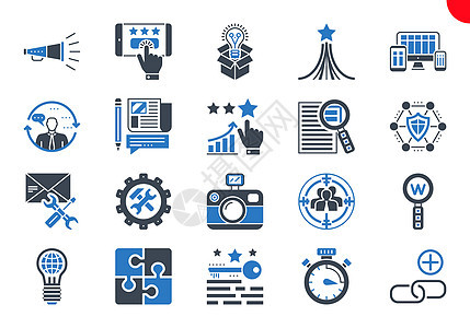 搜索引擎优化的细线图标集灯泡咨询喇叭引擎关键词网络网站营销反应排行图片