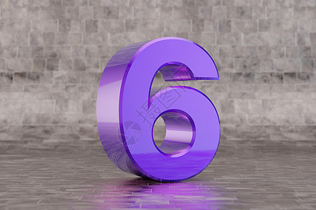 紫色 3d 数字 6 平铺背景上的光泽靛蓝数字  3d 呈现的字体字符背景图片