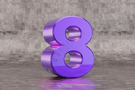 紫色 3d 数字 8 平铺背景上的光泽靛蓝数字  3d 呈现的字体字符背景图片