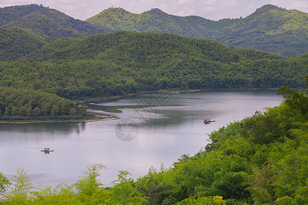 漂浮在大坝的水上爬坡旅游运输漂流木头竹子墙纸公园森林巡航图片