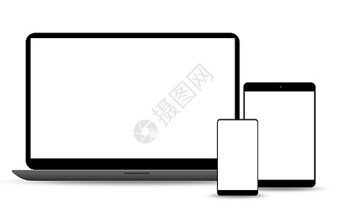 在白色背景上隔离的笔记本电脑和电话设置样机图片