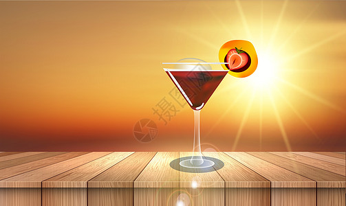 日落时在桌边的玻璃杯中派对水果薄荷玻璃热带苏打食物酒精液体奢华图片