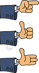 三个有趣的手手指插图外套卡通片白色袖子夹克背景图片