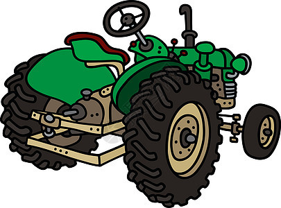 旧的绿色拖拉机运输土地农业机器卡通片工作拖带农艺车辆褐色图片