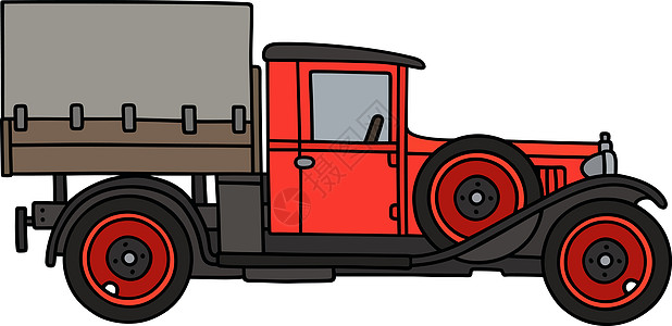 复古红色卡车汽车帆布运输街道货车车皮送货卡通片车辆发动机图片