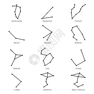 一组生肖符号和占星术星座图标向量星星癌症天文学双胞胎宇宙日历狮子玻璃八字星座图片