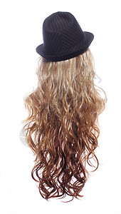 古老的Fedora帽子与蜂蜜黄花织海浪发型头发染色假发模型女士魅力条纹渐变色图片