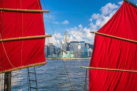 Victoria港港 香港 有旧船血管建筑学市中心旅游港口天际帆船地标运输观光图片