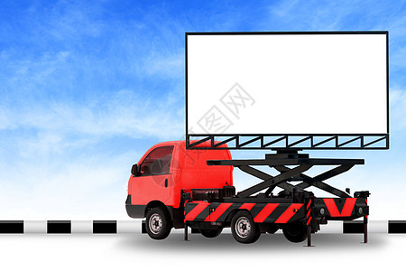 汽车红色卡车 LED 面板上的广告牌空白 用于标志广告隔离在背景天空 大横幅和广告牌路边广告大背景图片