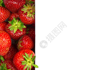 左侧的有机草莓边框 白色背景模拟文本 (笑声)图片