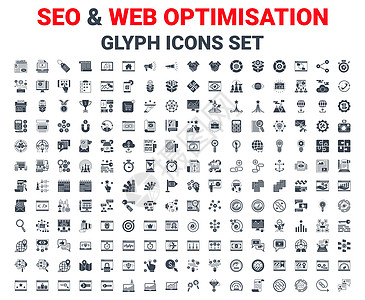 搜索引擎优化的字形图标集博客漏斗监控排行引擎商业关键词技术互联网反应图片