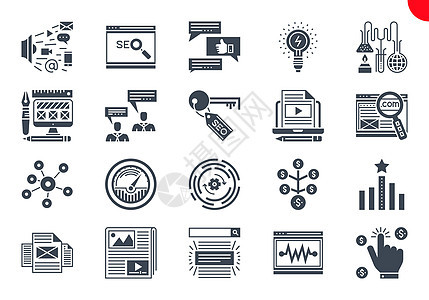 搜索引擎优化的细线图标集营销排行监控网络引擎关键词网站支付邮件灯泡图片