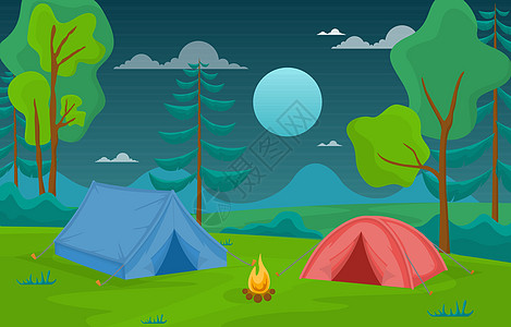 野营冒险户外公园树林自然风景卡通它制作图案场景艺术卡通片荒野网络商业农村海报旅行爬坡图片