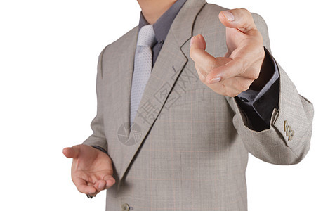 商务人士在虚拟屏幕上按一个想象中的按钮Name男人白色电子手势安全展示商务人士技术蓝色图片