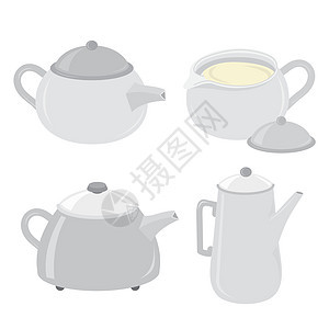 茶壶水壶和水罐卡通 Vecto图片