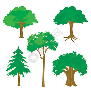 树绿叶草灌木分支植物区系卡通矢量背景图片
