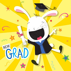 祝贺兔动物可爱卡通 Vecto 新毕业生证书问候语星星学校文凭学习学院孩子兔子教授图片