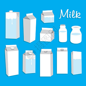 带包装盒纸箱和瓶子图标符号 vecto 的牛奶乳制品图片