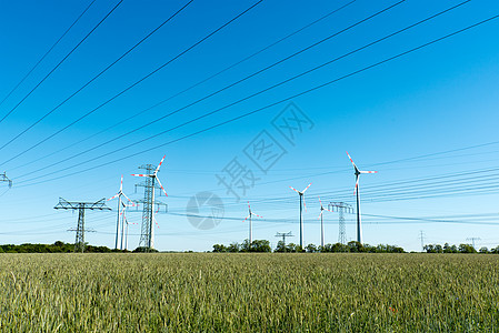 德国的风力发电厂和输电线路 电力输送线图片