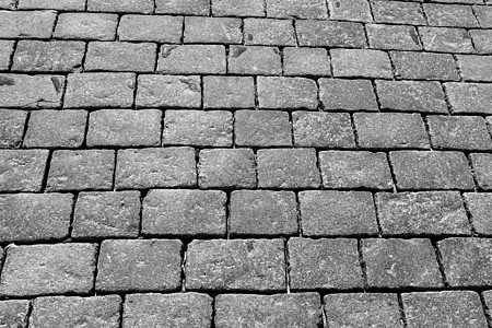 花岗岩纹理老路面鹅卵石小路地面马赛克正方形材料灰色人行道黑色街道背景图片