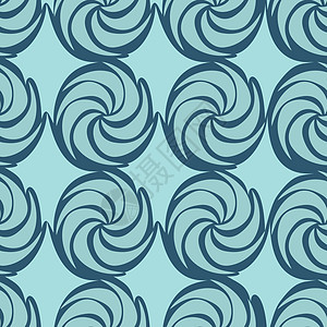 蓝色矢量装饰连续背景使用波浪线曲线和圆圈 构成可以使用作为墙纸光学马赛克圆形卷曲打印太阳螺旋纺织品装饰品几何学图片