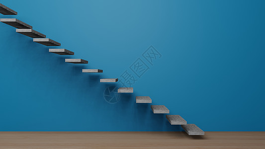 带 stair3d 渲染的蓝色空房间图片