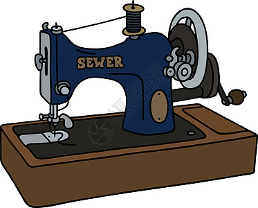 Retro缝纫机纺织品裁缝卡通片手工女裁缝蓝色机械机器工作缝纫图片