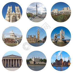 伦敦地标拼贴拼贴画建筑学国家力量塔桥教会博物馆英语发电厂大教堂图片