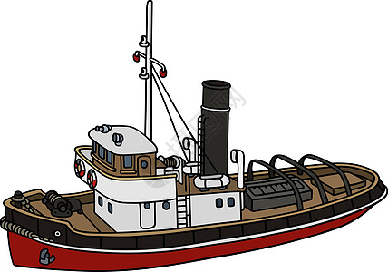 旧港拖船发动机海洋船运运输港口引擎反省者水手白色红色图片