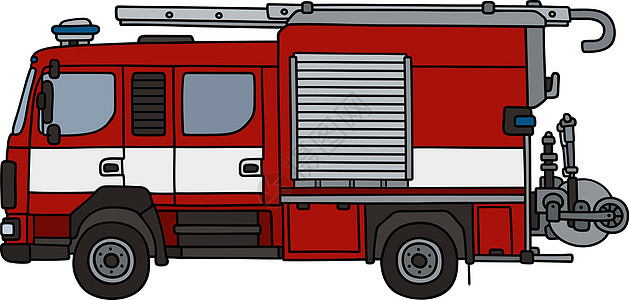 红色消防车白色发动机梯子消防队员救援车站汽车卡通片警卫城市图片