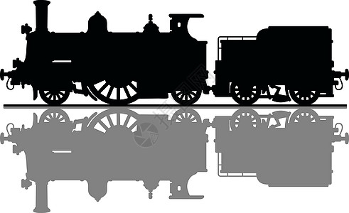 旧式蒸汽机车插图铁路卡通片黑色灰色机器阴影火车汽车引擎背景图片